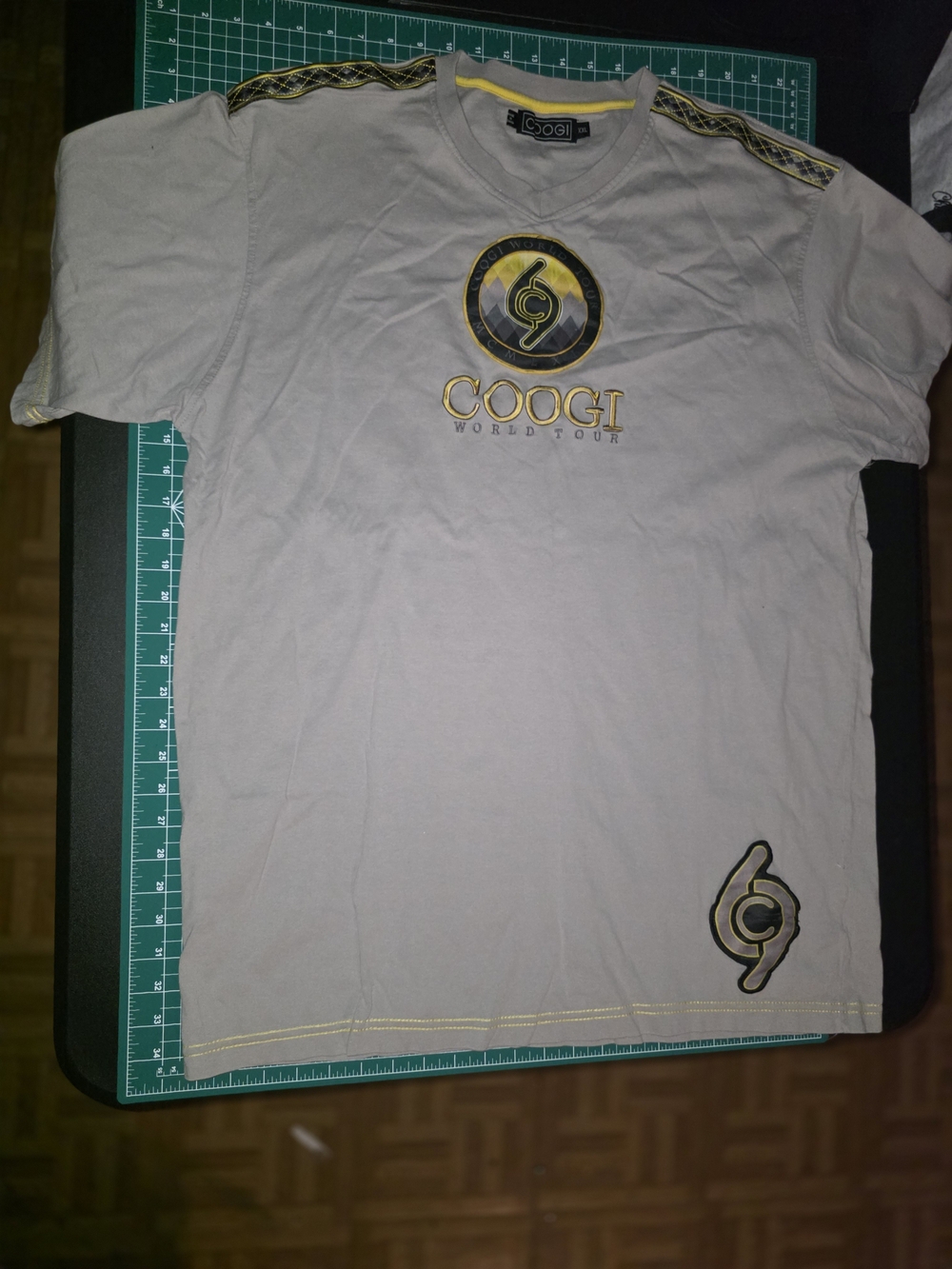 COOGI Men's Light Gray Short Sleeve Logo Tee with Gold Accents